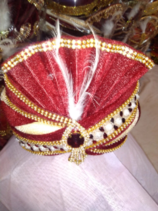 Men's Wedding Red Turban with Golden Border